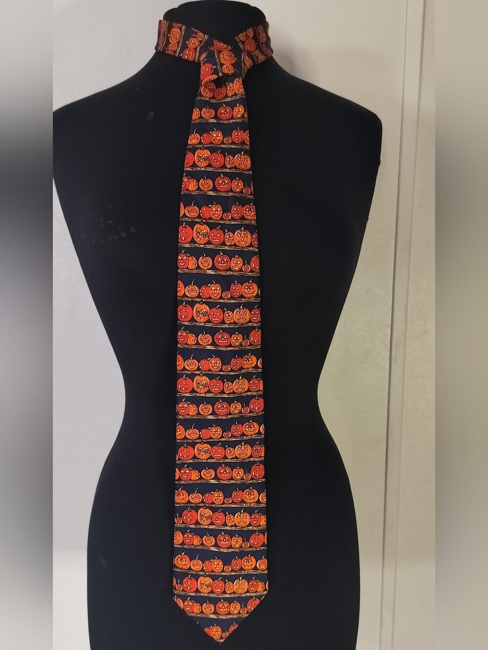 Men's Halloween Pumpkin Pattern Tie - Orange on Black